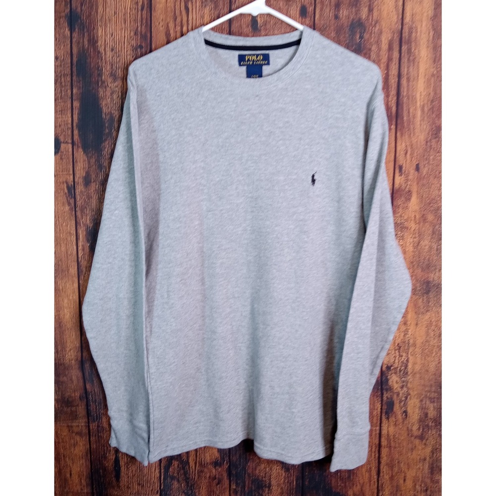 Polo Ralph Lauren Mens Gray Waffle Knit Thermal Long Sleeve Shirt Large L